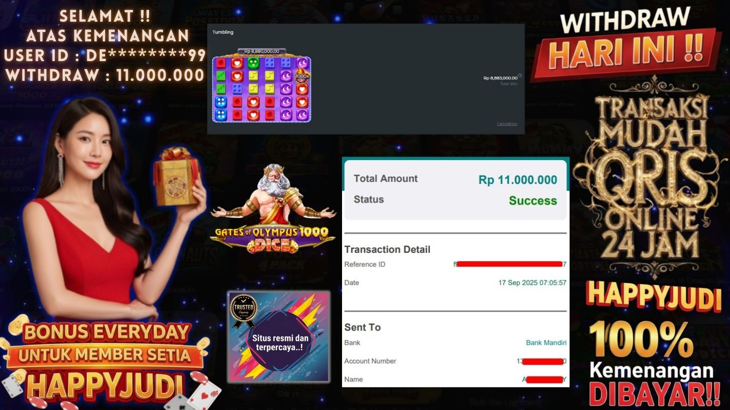 HAPPYJUDI JACKPOT SLOT GATES OF OLYMPUS 1000 DICE